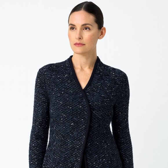 Armani Collezioni Womens Navy Blue Textured Tweed Knit Jacket Blazer Size 8 - Picture 13 of 13